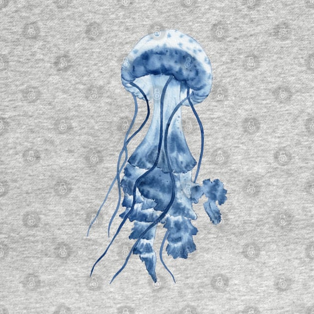 Watercolor blue jellyfish art by InnaPatiutko